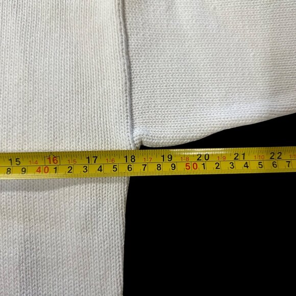 Vintage 1980s Sweater White Red Stripes idioms Retro Preppy Size Medium Retro - Picture 9 of 10